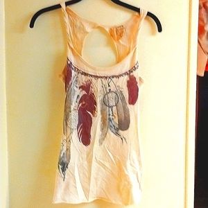 Guess brand, size xs, cream tank with tribal feathers
